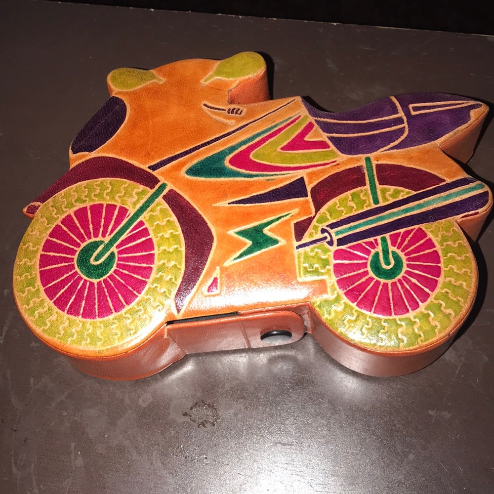 Leather motorcycle coin bank